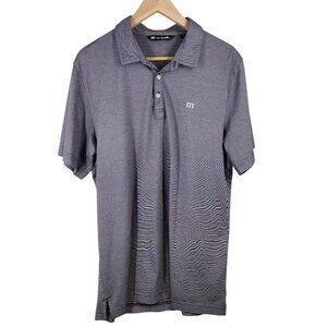 Travis Mathew Mens XL Striped Polo Shirt 60% Pima Cotton 40% Polyester Purple/Gr